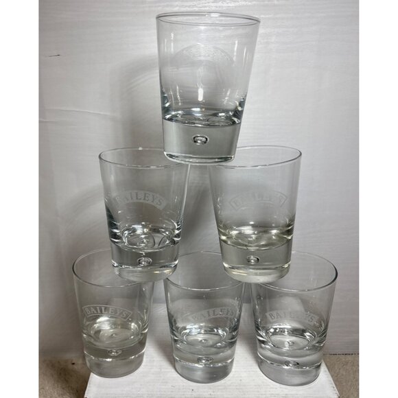Set Of 6 Baileys Irish Cream Clear Glasses With Logo Etching Bubble Base Design - Picture 1 of 10